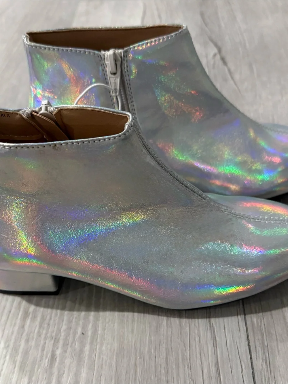 Cato Iridescent Holographic Silver Ankle Boots